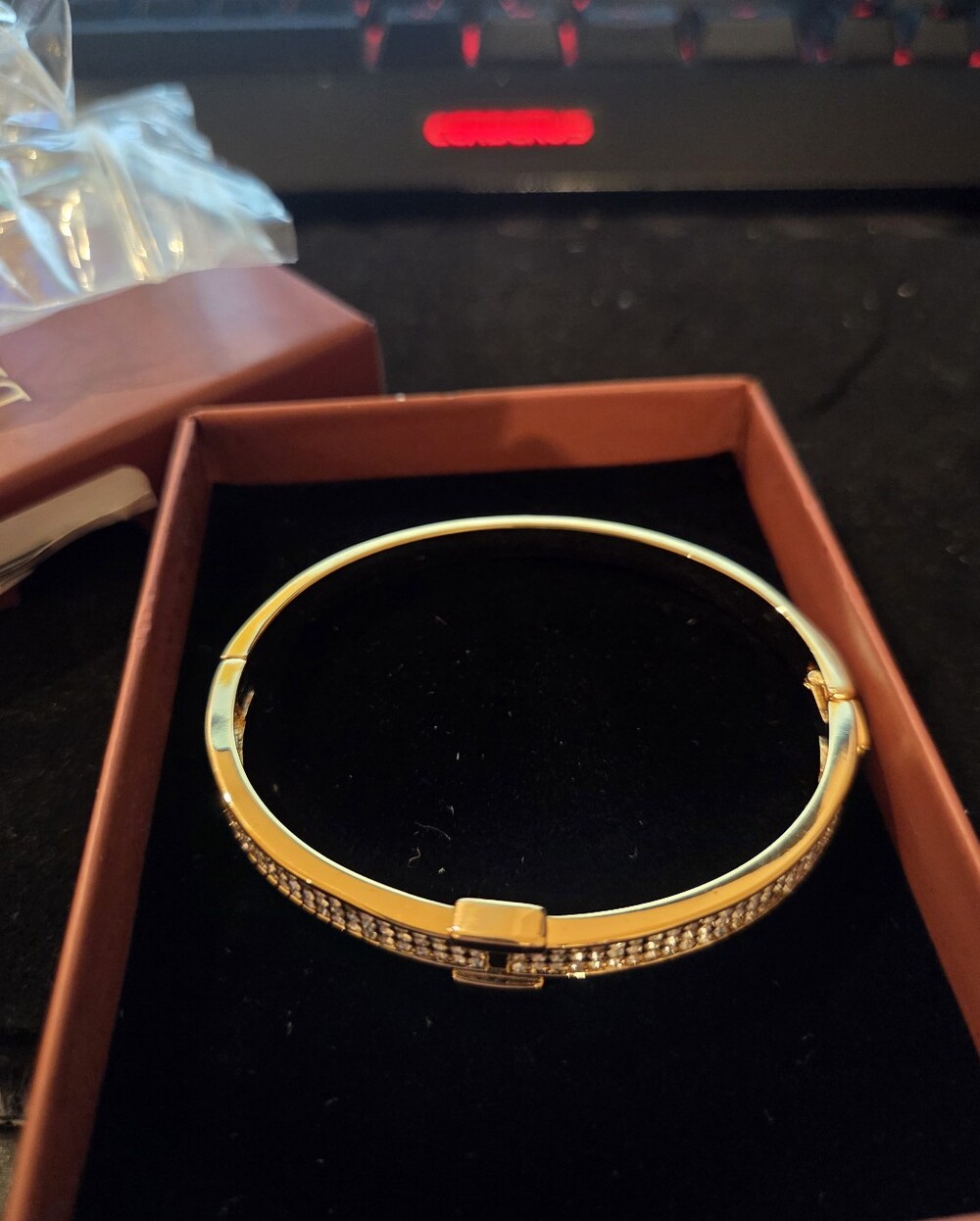 Barzel 18k Gold Plated Diamond Hinge Bangle Bracelet With Diamond